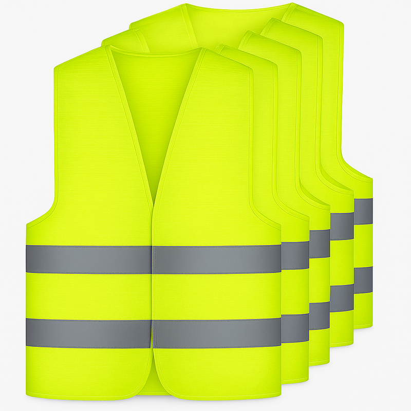 5er Set Warnwesten in Neon-Gelb – Größe XL/XXL – mit 2 Reflektorstreifen