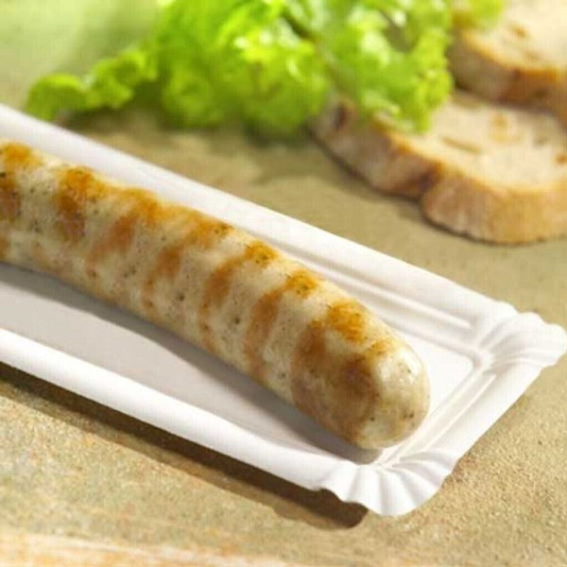 3000x Wurstpappe mit Abriss 8×18+3 cm – Einweg Pappschale – Imbiss Gastronomie