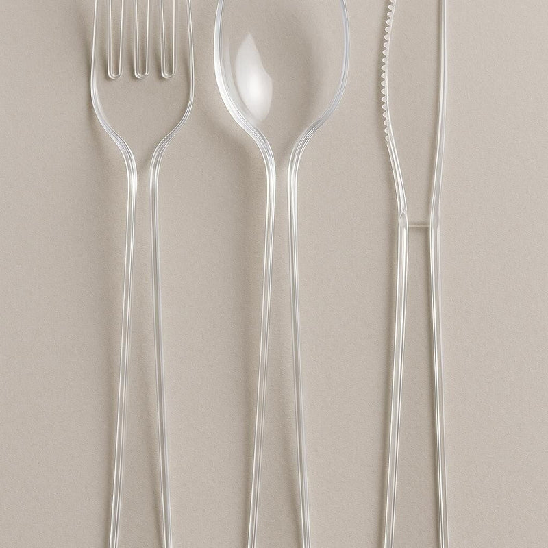 1000x Profi Mehrweg Gabel / Löffel / Messer transparent – Gastro Großpackung