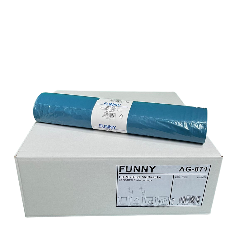 Müllsack, 120 L, 700 x 1100mm Stärke MEDIUM, 10 Rollen je 25 Sack blau [FUNNY AG-871]
