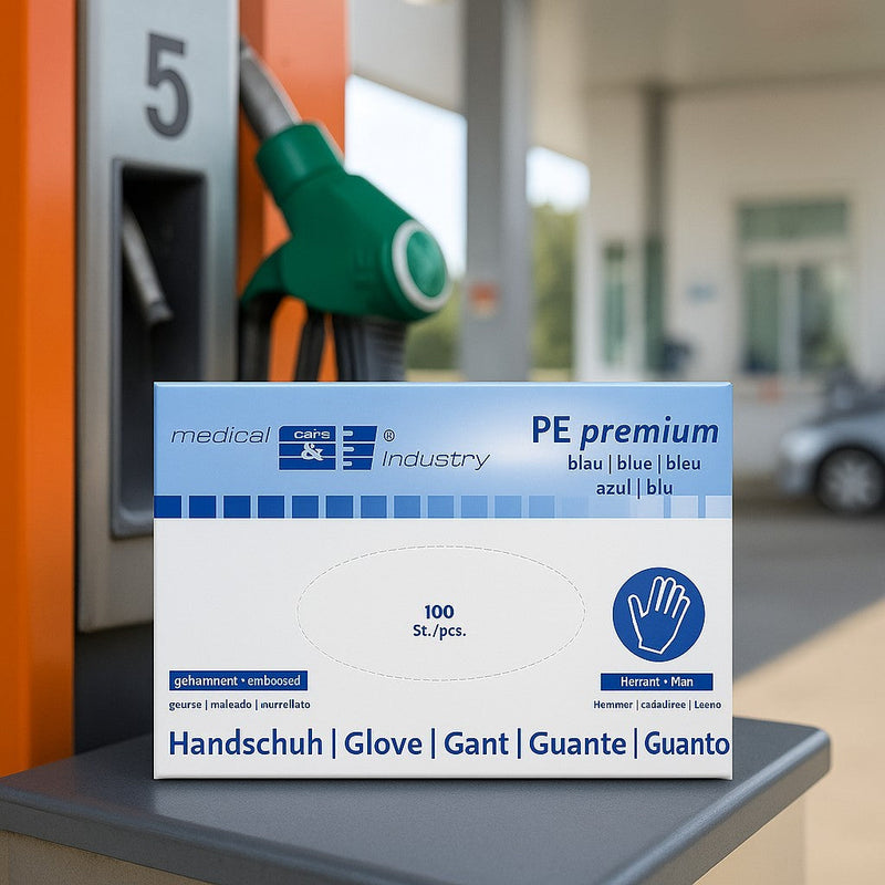 PE Premium - Handschuhe - gehämmert - 100 Stück - Blau - Dieselhandschuhe