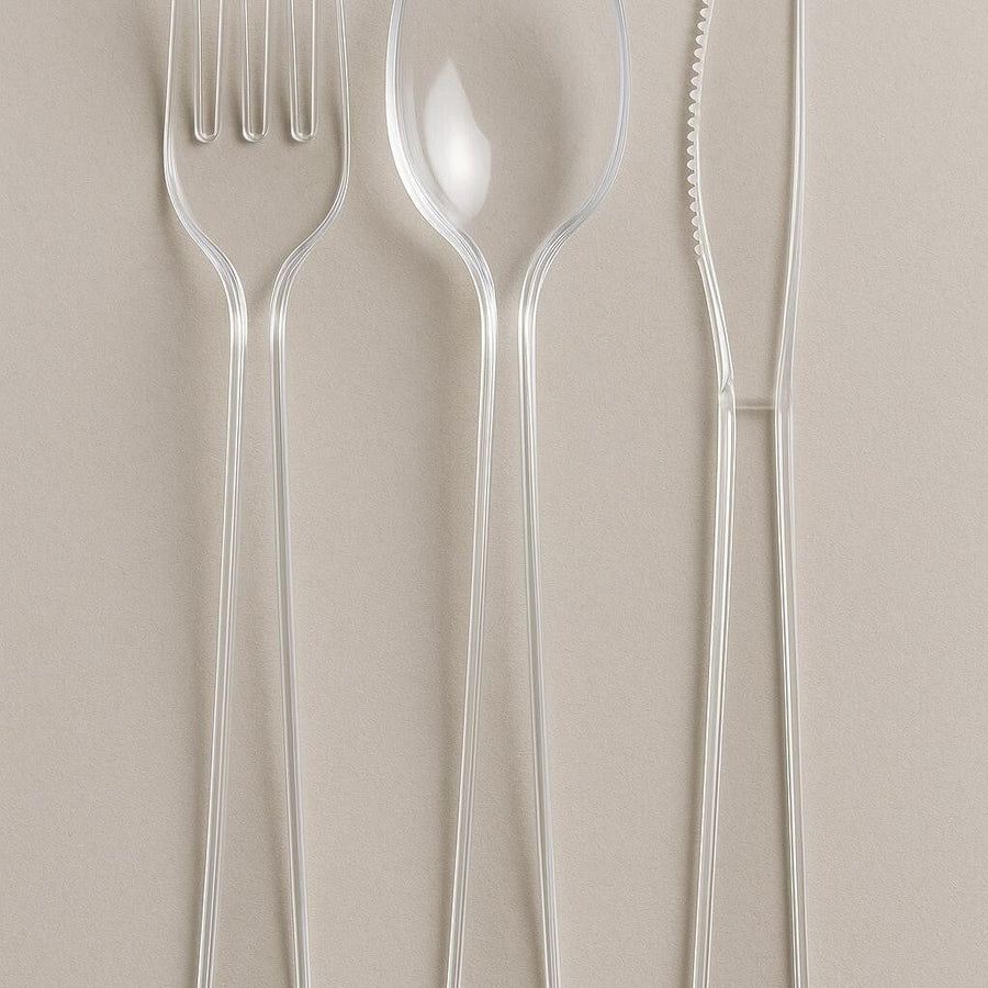 1000x Profi Mehrweg Gabel / Löffel / Messer transparent – Gastro Großpackung