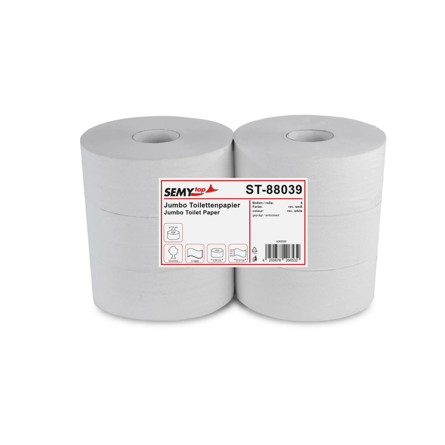 Toilettenpapier Jumbo 2-lg. 25 cm 6 R 55% weiß [SEMYtop ST-88039]