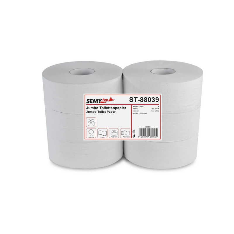 Toilettenpapier Jumbo 2-lg. 25 cm 6 R 55% weiß [SEMYtop ST-88039]